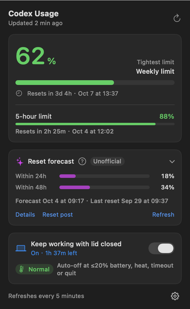 Dark mode panel with lid-closed mode on